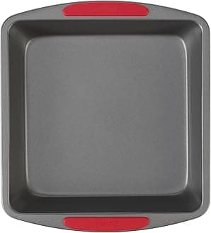 MegaGrip Baking Pan with Silicone Grip Handles Square Non-Stick Heavy-Gauge Steel Cake Pan Baking Dish for Brownies Bread Cake Baked Goods & More, Dishwasher Safe, 8x8-Inch,