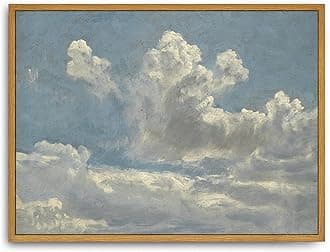 Roslynity Framed Canvas Wall Art Vintage Print Oil Paintings Cloud Study Landscape Nature Farmhouse Aesthetic Antique Retro Artwork for Home Living Room Bathroom Bedroom Wall Decor (12"x16")