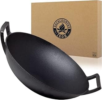 Backcountry Iron's Cast Iron Wok for Stir Frys and Sautees (14 Inch Large, Pre-Seasoned for Non-Stick Like Surface, Cookware Oven/Broiler/Grill Safe, Kitchen Deep Fryer, Restaurant Chef Quality)