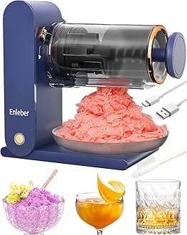 EnleberShaved Ice Machine Electric - Rechargeable Snow Cone Maker,Frozen Dessert Machine Makes Soft Smoothies,Slushie (Dark Blue)