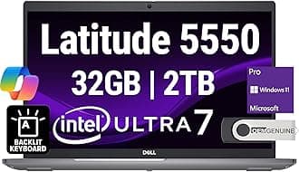 Dell Latitude 5550 Business Notebook 15.6" FHD Intel Ultra 7-155U (Beats i7-1355U), 32GB DDR5 RAM, 2TB NVMe, Wi-Fi 6E, BT, Backlit Keyboard, HD Webcam, RJ-45, Win 11 Pro