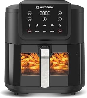 Air Fryer Slim XL,7.6L, 2.4KG, Extra-Large Basket, Space-Saving Slim Design, Air Fry, Bake, Reheat, with 5 Presets, Clear Window & Internal Light, AFS200, Black, 1700 Watts, 2 Yr Warranty
