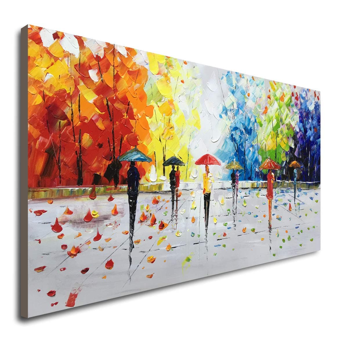 100% Hand-painted Abstract Landscape Wall Art People Walking Modern Oil Painting