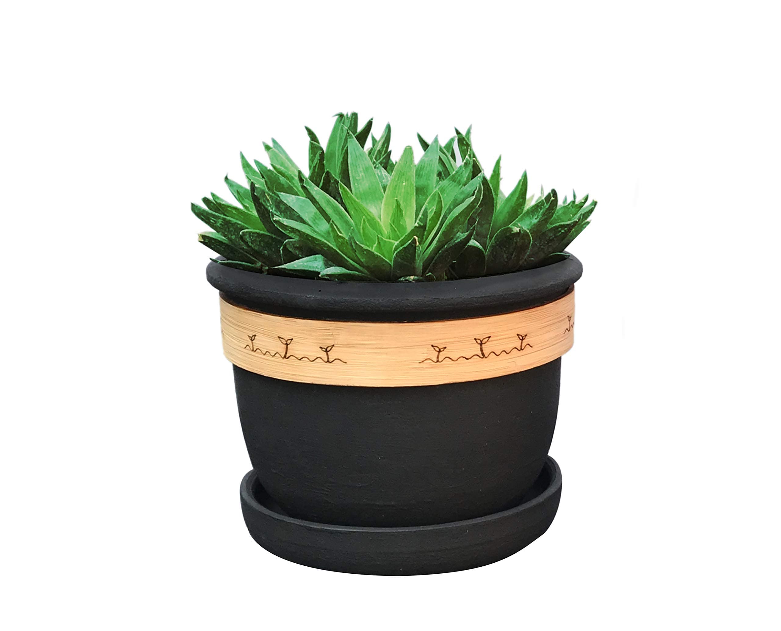 Kreliv Terracotta Table Top Planter, Black, Small
