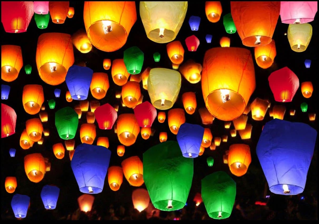 Skycandle Sky Lantern (Multicolor) - Pack of 15 ,