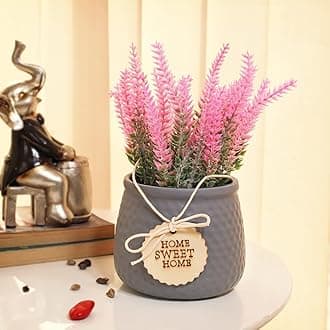 TIED RIBBONS Artificial Flowers with Pot | 9 Inch | Artificial Plant in Pot | Faux Lavender Plants for Outside, Party Decorations, Aesthetic Decor, Home, Office, Farmhouse, Christmas Decorations