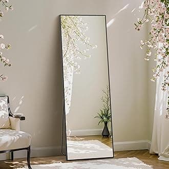 DUMOS Full Length Mirror with Stand Floor Standing Aluminum Frame for Bedroom Body Hanging Leaning Modern Simple Home Decor Shatter-Proorf Nano Glass Wall Living Room Cloakroom Black 59"x16"