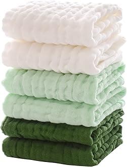 Baby Washcloths - Soft Face Cloths for Newborn, Absorbent Bath Face Towels, Baby Wipes, Burp Cloths or Face Towels, Baby Registry as Shower. Pack of 6-12x12 inches (Green)