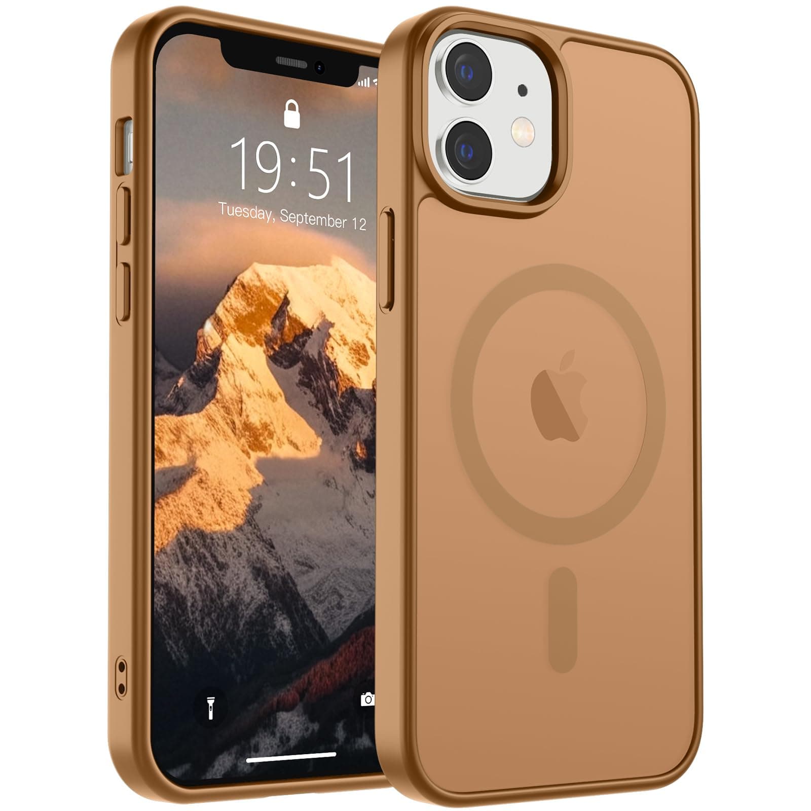SUPFINE Magnetic for iPhone 12 Mini Case & iPhone 13 Mini Case (Compatible with MagSafe) (Military Grade Drop Protection) Slim Translucent Matte Shockproof Phone Cover,Brown