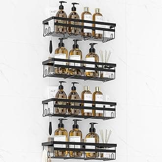 WOWBOX Shower Caddies 4 Pack - Adhesive Hanging Shower Shelf - Bathroom Organizers and Storage, No Drilling Stainless Shower Shelves for Home Decor, Bathroom Accessories (Large)