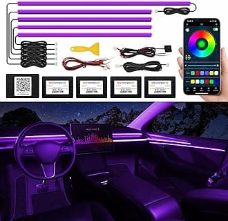 – Acrylic Interior Car LED Strip Light with Wireless APP, RGB 6 in 1 with 175 inches 593 LEDs Fiber Optic Ambient Lighting Kits, 16 Million Colors Sound Active Function Car Neon Lights