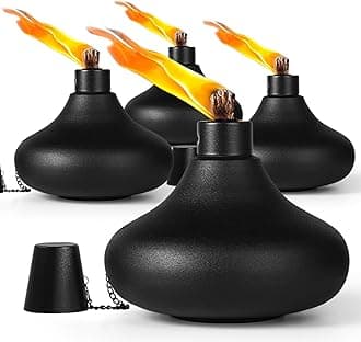 4 Pack Metal Table Top Torches,24.5 oz Citronella Torches for Outside,Refillable Flame Light Torch with Wicks and Covers, Landscape Lanterns Torches for Party, Garden Decor,DIY