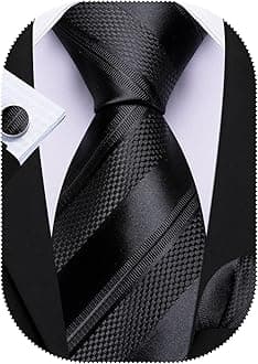 Barry.Wang Tie Sets for Men Silk Stripe Necktie Woven Checkered Handkerchief Cufflinks Formal Business Wedding
