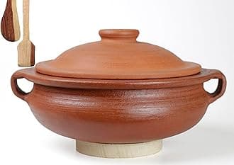 Craftsman India Online Craftsman Clay Handi/Pot with Lid & Handle for Cooking and Serving 2 Liter, Uncoated, Red