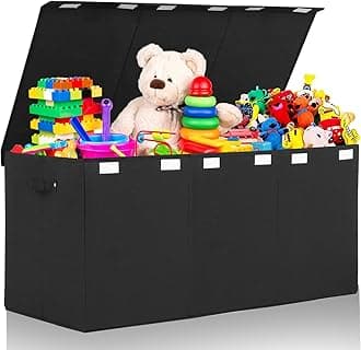 Extra Large Toy Box 167L, Sturdy Toy Storage Chest Organizer Bin Baskets with 2 Removable Divider for Boys, Girls, Kids, Nursery, Bedroom, Playroom, 35.5"x17" x17" (Linen Black)