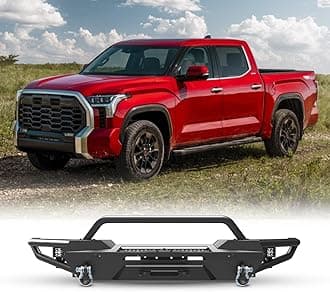 Front Bumper Compitable for 2022-2024 Tundra Pickup Truck, w/LED Light Bar Brackets, Pod Lights, D-Ring Shackles, Park Distance Sensor Hole, Paintable Main Bumper+Side Wings+Bull Bar+Winch Plate