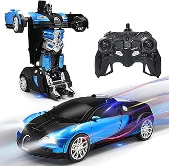Rc Transformer Car, Remote Control Deformation Car with One-Button Deformation, 360°Rotating Drifting and Realistic Engine Sound, for Age 6 7 8-14 Years Old Boy and Girl (Blue)