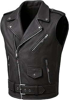 Jackets 4 Bikes Men's Classic Buffalo Leather Motorcycle Biker Vest | Vintage Cruiser Vest for Men, | Stylish Street Club Riding Black L