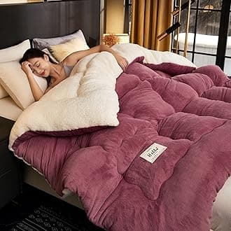 Cozy Thicker Warmth Quilt Comforter, Soft Super Thick Winter Warm Blanket Artificial Lamb Cashmere Weighted Blankets for Beds,Dousha b,180 * 220cm 3kg