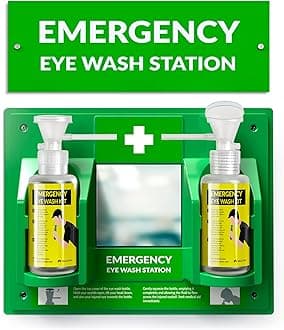 MAASTERS BPA Free Portable Eye Wash Station OSHA Compliant - Wall-Mounted First Aid Eye Wash Kit w/Mirror & 2X 16oz Empty Bottles - No Eyewash Solution Included - Emergency Eyewash - Set of 1