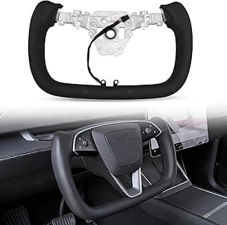 Model Y Juniper Yoke Steering Wheel 2026 2025, Black Steering Wheel for Tesla Model Y Juniper 2026 Accessories With Heating Function No Front Trim(Black Perforated, Matte Carbon Fiber)