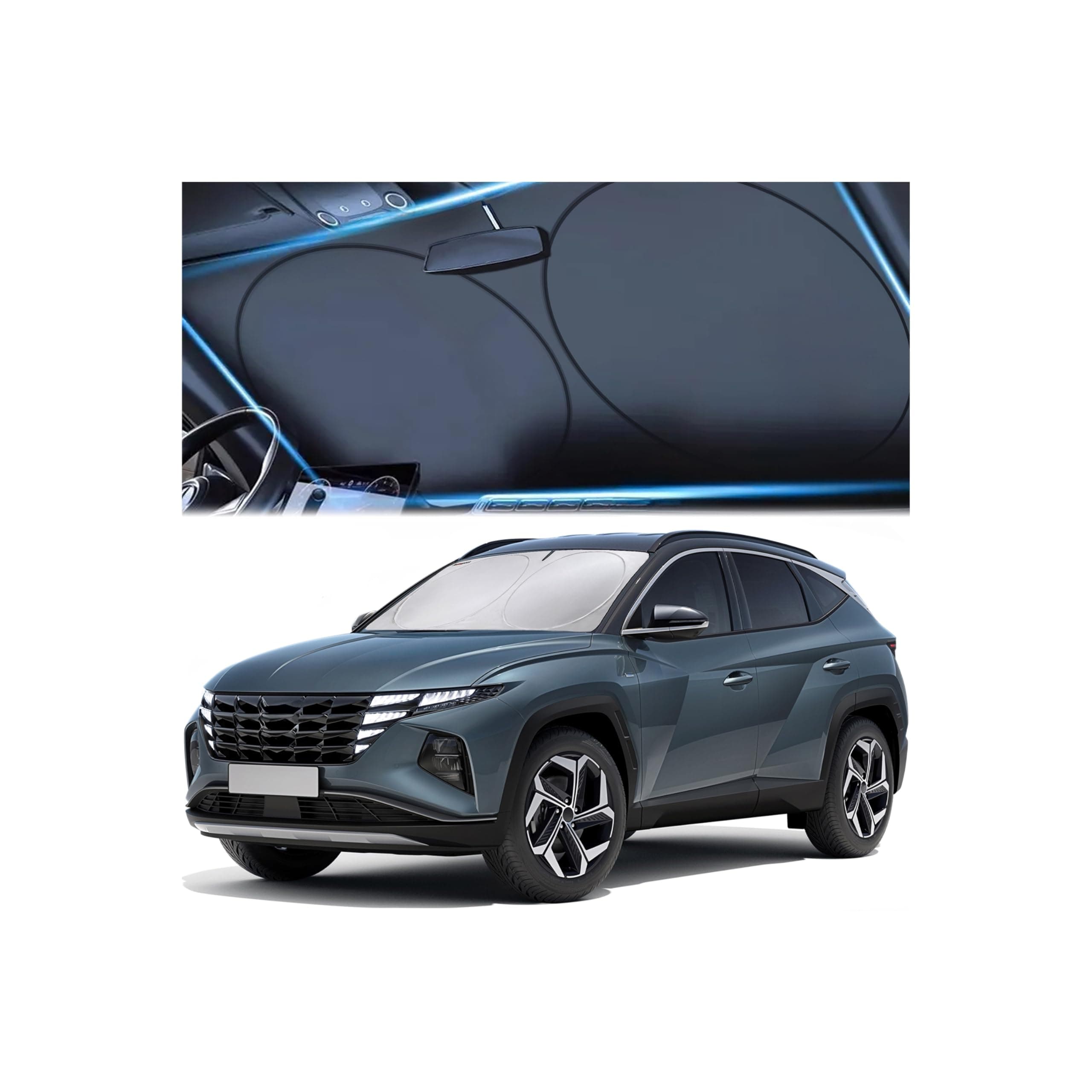 Windshield Sun Shade, Reflective Sunshade for Car Windshield with Mirror Cut-Out, Blocks 99% UV Rays & Keeps Vehicle Cool, Fits Cars, Trucks, SUVs & Vans, Fade-Resistant, (Large)