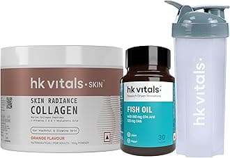 Skin Radiance Marine Collagen Supplement (Orange,100g) & Omega 3 Fish Oil (30 Capsules) (1000 mg Omega 3 with 180 mg EPA & 120 mg DHA) With 650 ml Shaker |Combo Pack