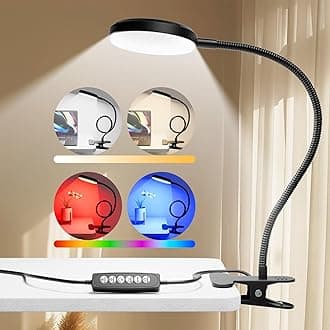 Desk Lamp with Clamp-10W，2-in-1 with RGB Ambient & Warm White Light,Book Reading Light Color Changeable/Flexible Gooseneck LED Lamps Clip on Bed Headboard and Computers 800LM-Black