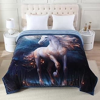 Heavy Korean Mink Blanket 85x93 inch - 8.4 LB, Luxury Printed Plush Flannel Fleece Blanket King Size for Men Women, Thick & Warm for Winter Fall Spring, Unicorn Pattern