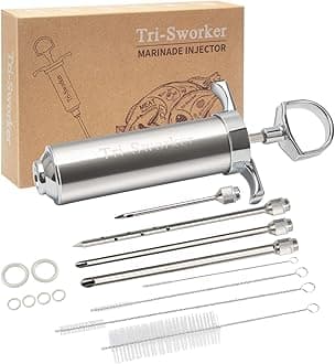 Tri-Sworker Meat Injector Syringe for Smoking with 4 Marinade Flavor Food Injector Needles, Ideal to Injector Marinades for Meats, Turkey, Brisket, Beef; 2-OZ Capacity