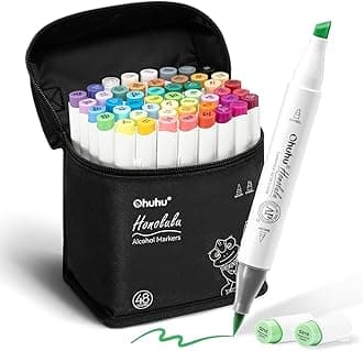 Ohuhu Alcohol Markers Brush and Chisel Tip: 48-Color Double Tipped Art Marker Set for Artist Adults Cozy Coloring Illustrations - Honolulu - Brush and Chisel Dual Tips- Refillable - AP Certificated