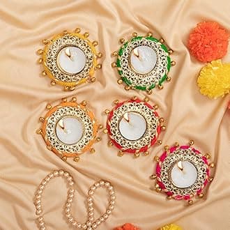 Decorative Pack of 5 Multicolour Tealight Candle Holders for Home Decor, Office Use, Diwali, Pooja, Wedding, Festival, Theme Decoration234