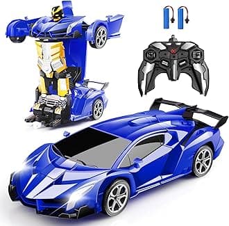 Blackma Remote Control Car - Transform, One-Button Deformation & 360°Rotating Drifting, Transform Robot RC Car with LED Light, Toy Gifts for 4 5 6 7 8 9 10 11 12 Years Old Boy (Blue)