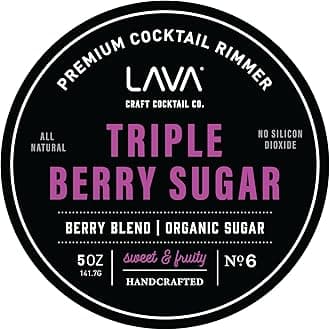 LAVA Premium Triple Berry Sugar Cocktail Rimmer, All Natural Organic Pure Cane Sugar Rimmer, Fruity and Sweet, Real Mixed Berry, No Silicon Dioxide, with Easy Screw-On Lid - 5oz