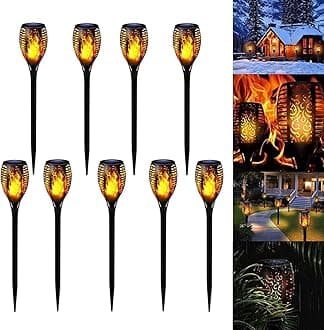 YU WELL Pack of 9 Solar Flickering Flame Torch Light 51cm Small LED Waterproof Torch Light for Garden Lawn Patio Halloween Outdoor Décor