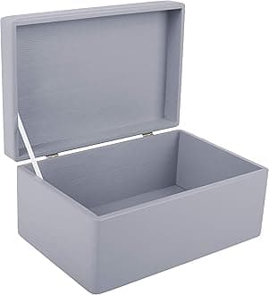 Large Gray Wooden Box Storage with Hinged Lid | 11.8x7.87x5.51in (+-0.5) | Keepsake Gift Box for Tool Dog Toy Kitchen Storage | ROUGH UNSANDED Wood Chest Trunk