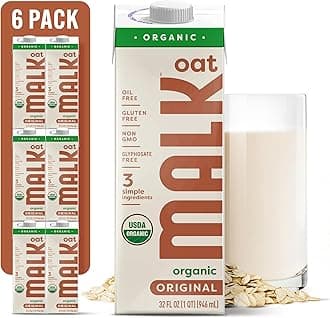 MALK Oat Milk Unsweetened (32oz, Pack of 6) - Shelf Stable Organic Oat Milk, Non GMO, Whole 30, Dairy Free, Vegan, Plant Based, No Gums or Fillers - Malk Oatmilk for Smoothies, Cereal,