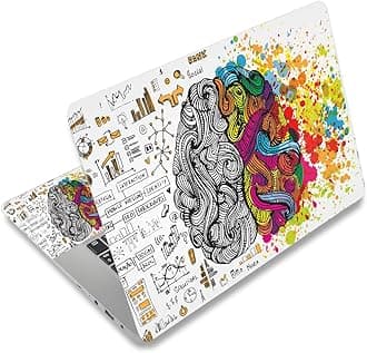 Laptop Decal Sticker Skin Cover, 11.6”12" 13" 13.3" 14" 15" 15.4" 15.6" Universal Laptop Netbook Vinyl Skin Sticker Cover Art Notebook Reusable Protector (2 Wrist Pad Included), White Brains