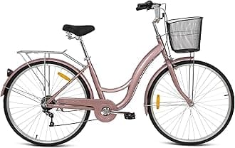 Mogoo Brooklyn 6 Speed Cruiser Bike, 26 Inch, City-Bike with Gears, Steel Frame, Road-Bike, Comfort Cycle, Unisex Bicycle Adult, Front Basket, Rear Carrier, Classic Commuter Bike
