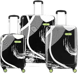 SkybagsPp Hard Shell Spinner Wheels Splash Set (55+65+75 cm) | Printed Luggage Trolley Set with 8 Wheels and in-Built Combination Lock | Unisex (Black), Large