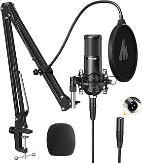 MAONO XLR Condenser Microphone Microphone Set Unidirectional Distribution with Arm Stand/XLR-XLR Cable for Audio System/Amplifier/Mixer for Music Making, Recording, Live Broadcast, YOUTUBE, Podcast