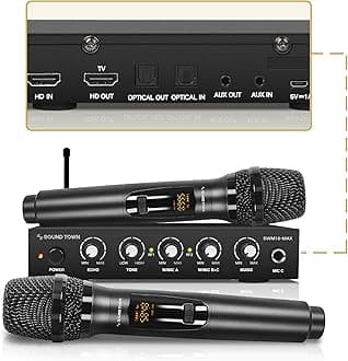 Sound Town Wireless Microphone Karaoke Mixer System with HD Audio Return Channel, Optical (Toslink), AUX, Supports Smart TV, Media Box, PC, Bluetooth, Soundbar, Receiver (SWM16-MAX)