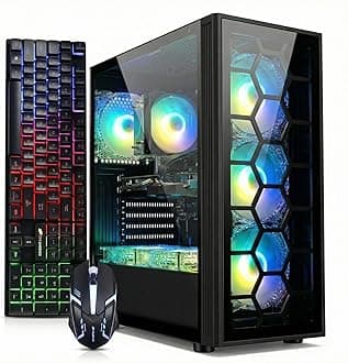 Gaming PC Desktop Computer, GeForce RTX 3050 6G, Intel Core i7 up to 3.9G, 32G RAM, 1TB SSD, WiFi 6, BT 5.0, RGB Fan x6, Windows 11 Home