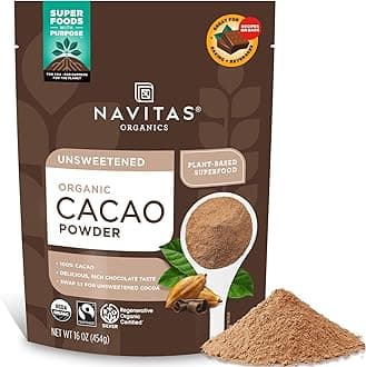 Navitas Organics Cacao Powder - Cocoa Powder Substitute 1:1, For Hot Chocolate, Baking & More - Regenerative Organic Certified, Non GMO, Fairtrade, Gluten Free, Non-alkalized (16oz. Bag, 76 Servings)USDA OrganicRegenerative Organic CertifiedRegenerative Organic CertifiedFairtrade InternationalFairtrade InternationalFairtrade InternationalRegenerative Organic CertifiedRegenerative Organic CertifiedFairtrade International