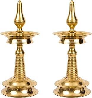 Traditional Brass Kerala Kuthu villaku Diya for Puja | Pooja Aarti | Arti Deepak Deepam Oil Lamp for Home Temple Puja Articles Decor Gifts- Kerala Villakku (7 inch, 2)