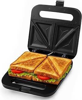 Ovente Electric Sandwich Maker 750 Watts Fast Heating with Non-Stick Coated Plates, Portable and Compact, Easy to Clean, Anti-Skid Feet Preventing Slips and Falls, Black (GPS401B)