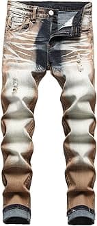 Men's Slim Fit Stretch Jeans Ripped Skinny Jeans for Men, Distressed Straight Leg Fashion Comfort Flex Waist Pants