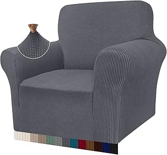 Granbest High Stretch Armchair Covers Super Soft Chair Covers for Living Room Jacquard Sofa Cover for Dogs Non Slip Chair Slipcover with Arms Furniture Protector (1 Seater, Gray)