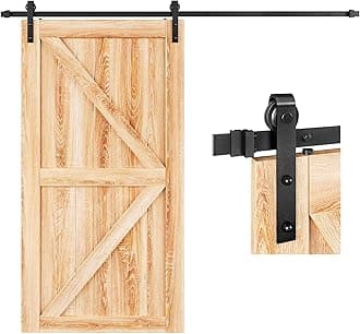 EaseLife 8 FT Sliding Barn Door Hardware Track Kit,Basic J Pulley,Slide Smoothly Quietly,Easy Install (8FT Track Kit for 40"~48" Wide Single Door)