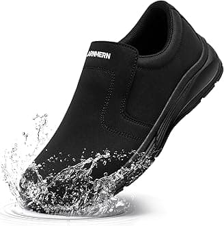LARN SAFETY Mens Non Slip Shoes Food Service Work Shoe Waterproof Slip Resistant Kitchen Chef Footwear Restaurant Hospital Slip-On Black
